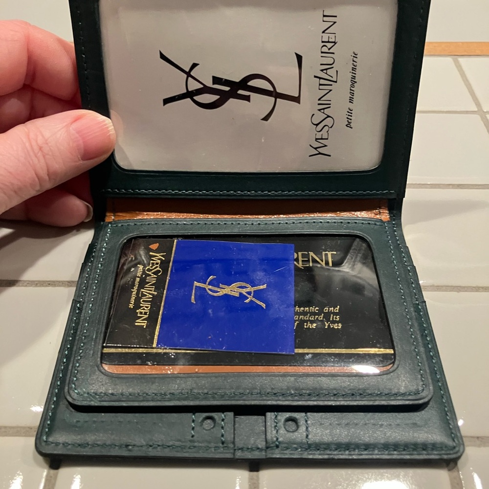 Yves Saint Laurent Teal Leather ID Wallet with Clear Window - Picture 3 of 6